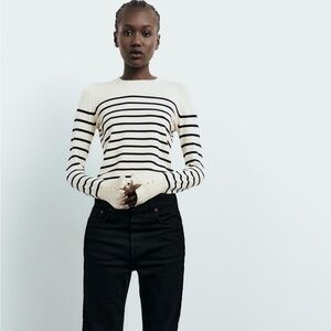 Zara cream and navy striped turtleneck. Zara. Size S. Worn once.